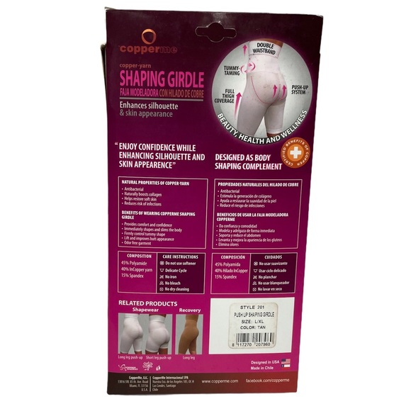 Copper Push Up Shorts Shaping Girdle Tan L/XL - Picture 4 of 4